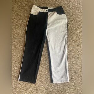 Black and White Pants with Split-Leg Design